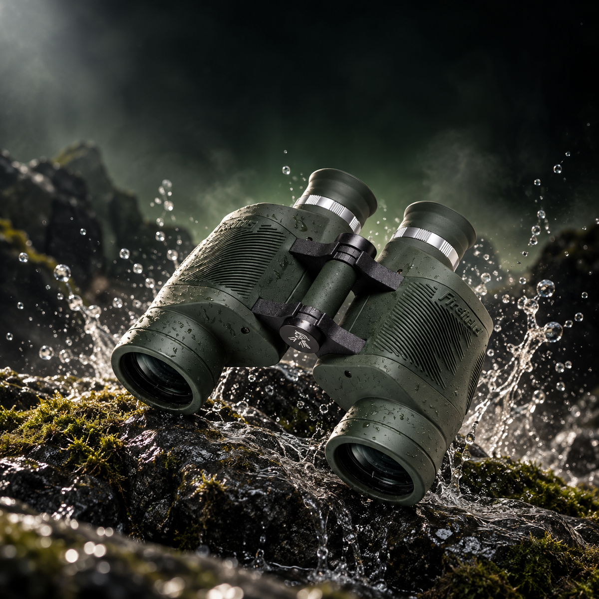Binocular Gamo 8x40 AF Autoenfoque sobre una roca mojada junto al agua [binocular-gamo-8x40-af-autoenfoque-5-agua.png]