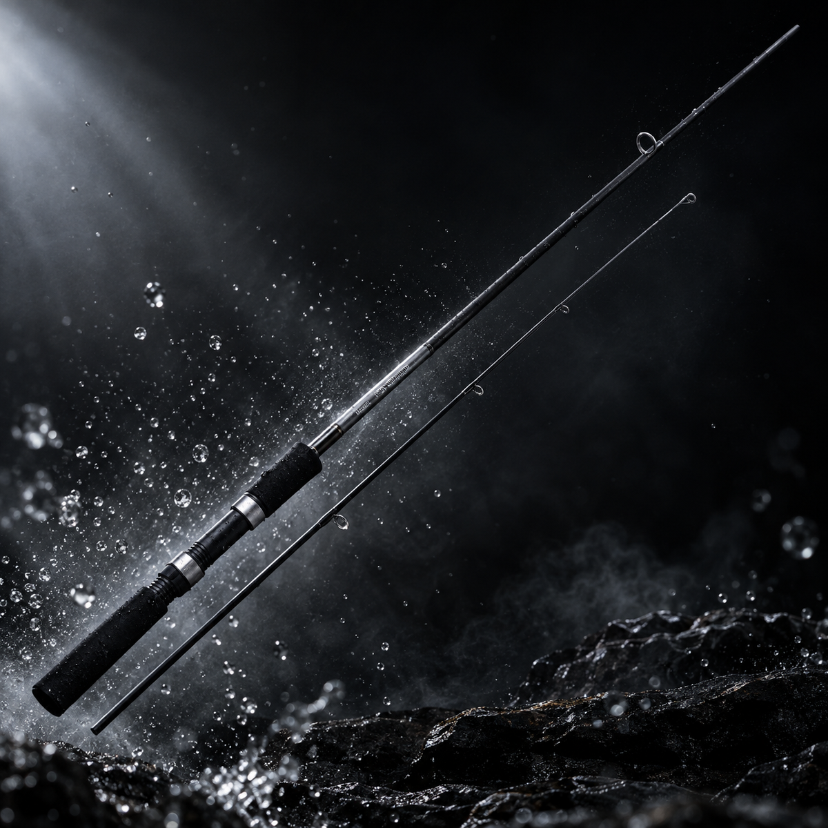 Caña de Pescar Okuma Revenger Spinning 8'0" (2.40m) en toma de acción con salpicaduras de agua [cana-de-pescar-okuma-revenger-spinning-80-2-40m-3-accion.png]