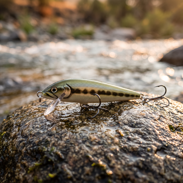 Señuelo Rapala CountDown 07 Ayu Minnow — Sobre piedra de río en la sierra [ia:1]