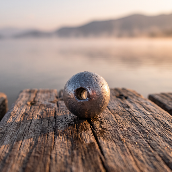 Plomo Gimbel Bola 6.0mm — Sobre muelle de lago al amanecer [ia:1]