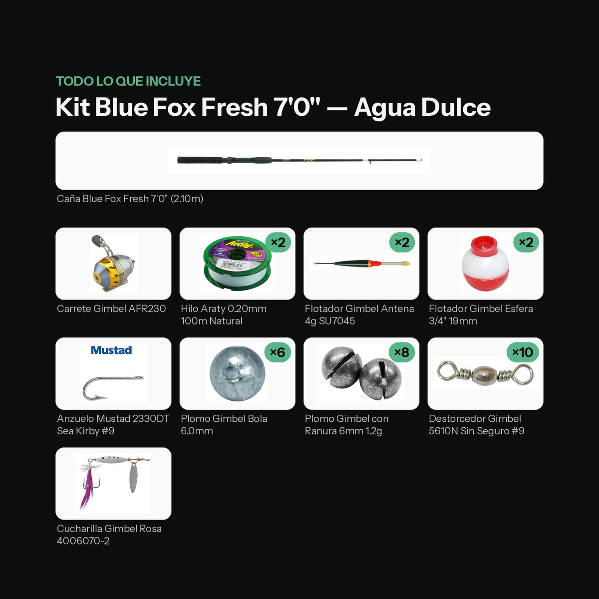 Kit Listo para Pescar Blue Fox Fresh 7'0" — Agua Dulce: todo lo que incluye [kit-portada]