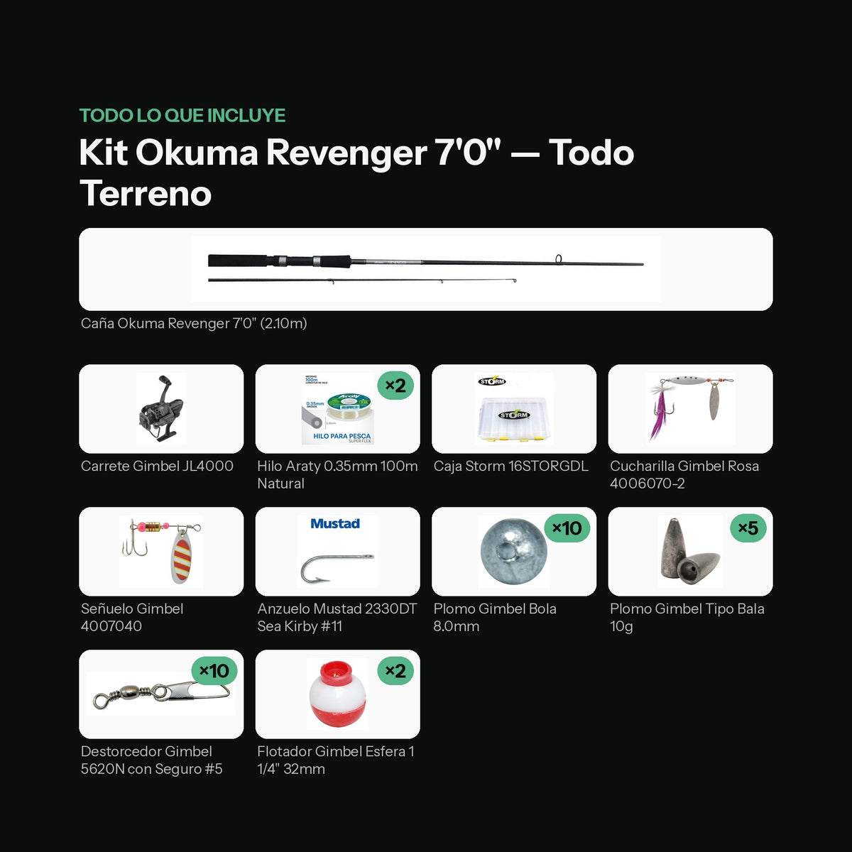 Kit Listo para Pescar Okuma Revenger 7'0" — Todo Terreno: todo lo que incluye [kit-portada]